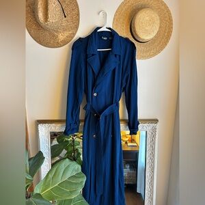 True Vintage ‘Liz Wear’ blue long trench coat with matching belt